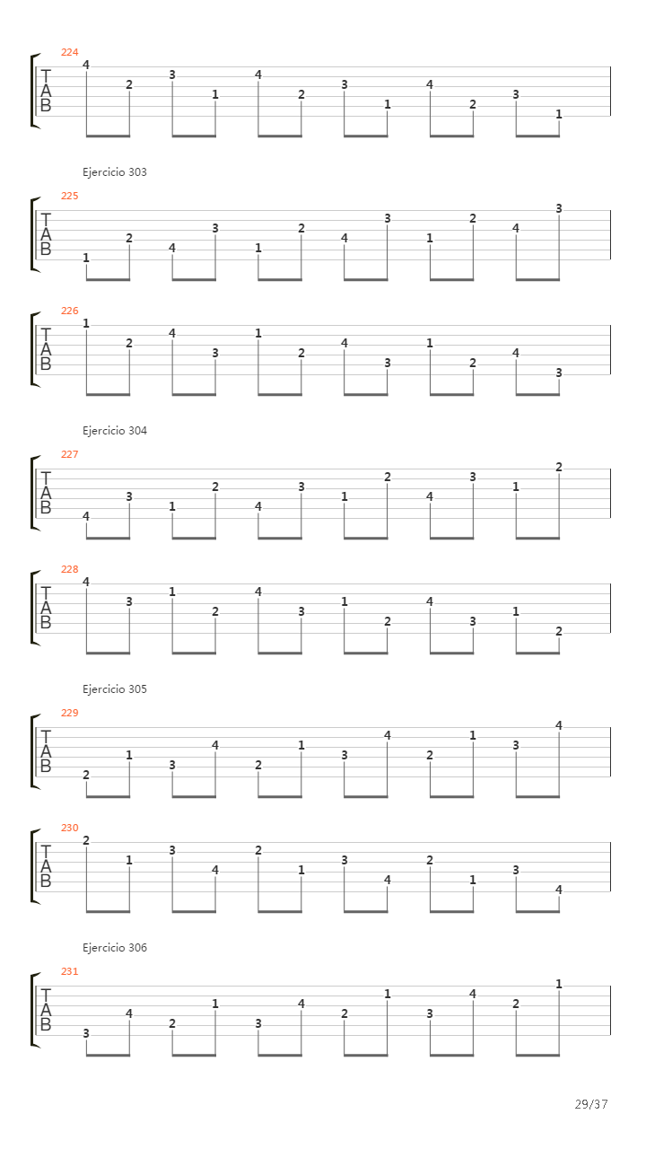 704 exercises for guitar, 1-96 - Exercises 191-334吉他谱