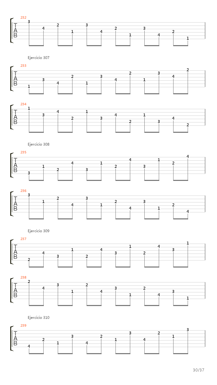 704 exercises for guitar, 1-96 - Exercises 191-334吉他谱