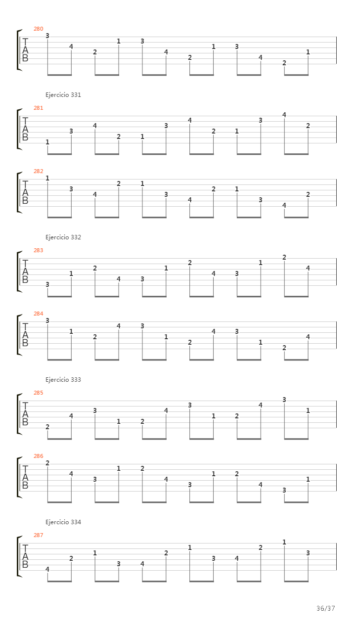 704 exercises for guitar, 1-96 - Exercises 191-334吉他谱