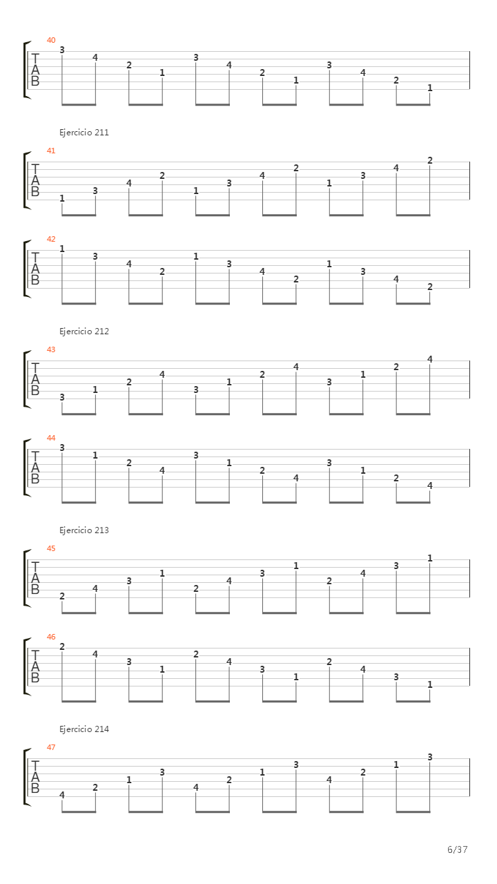 704 exercises for guitar, 1-96 - Exercises 191-334吉他谱