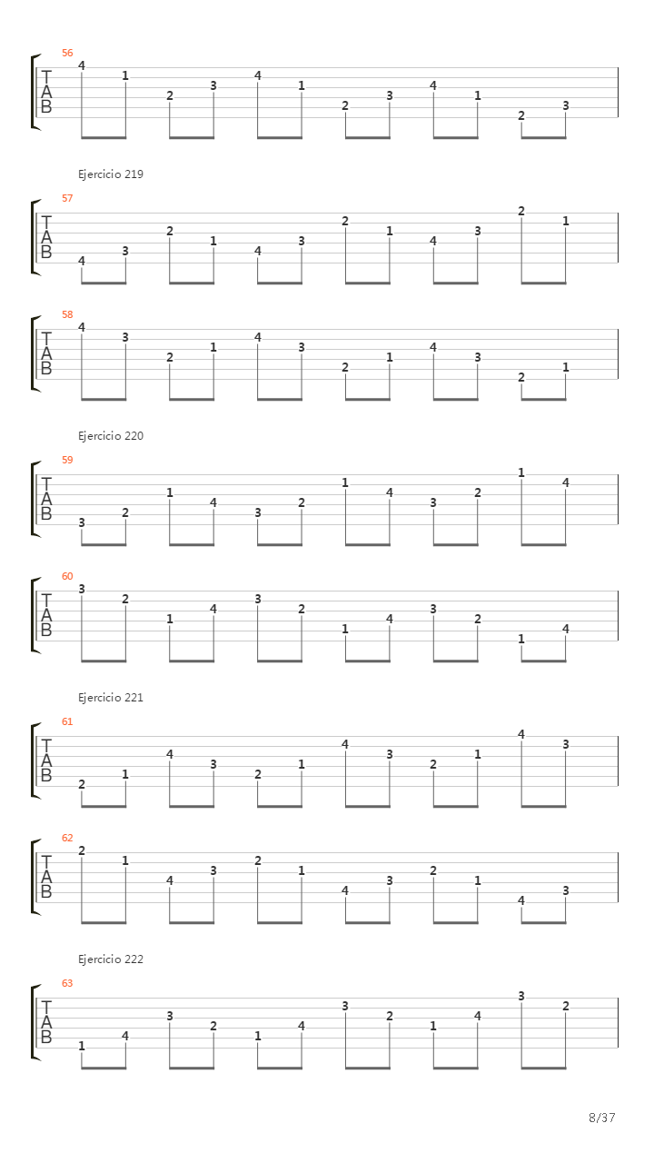 704 exercises for guitar, 1-96 - Exercises 191-334吉他谱