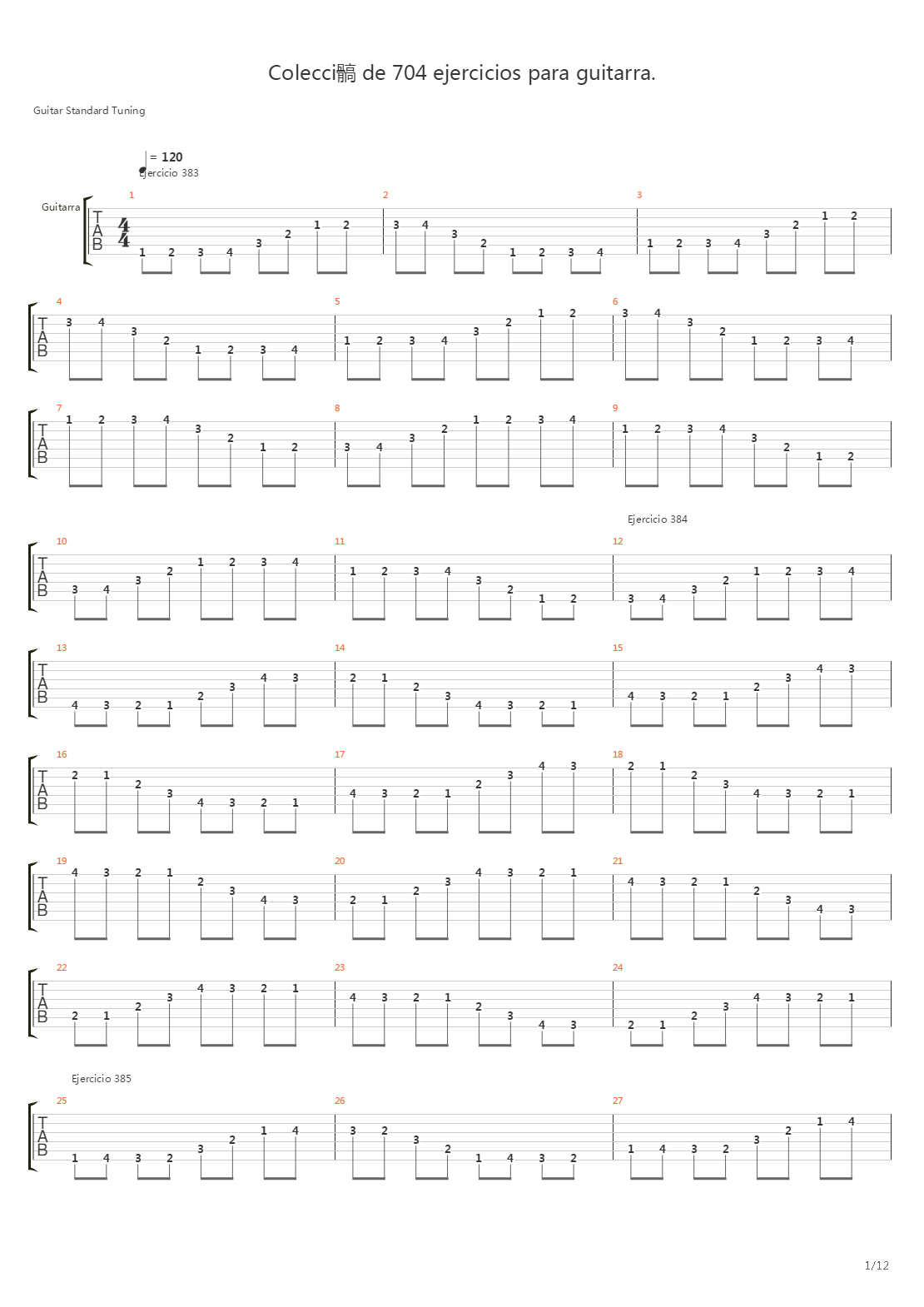 704 exercises for guitar, 1-96 - Exercises 383-416吉他谱