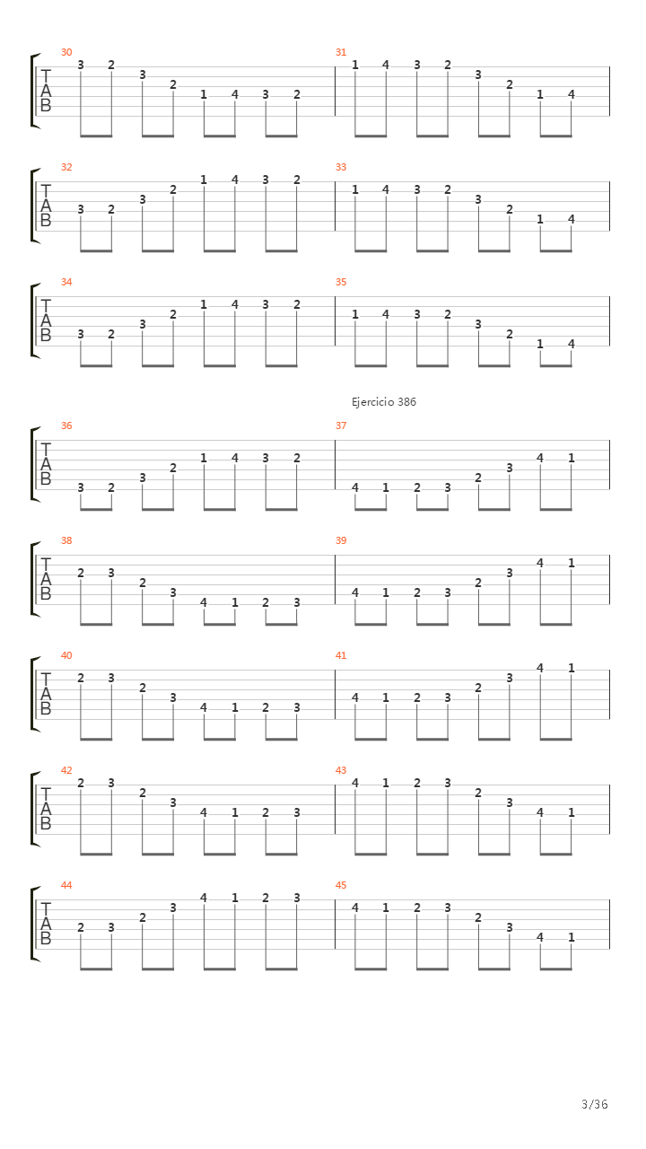 704 exercises for guitar, 1-96 - Exercises 383-416吉他谱