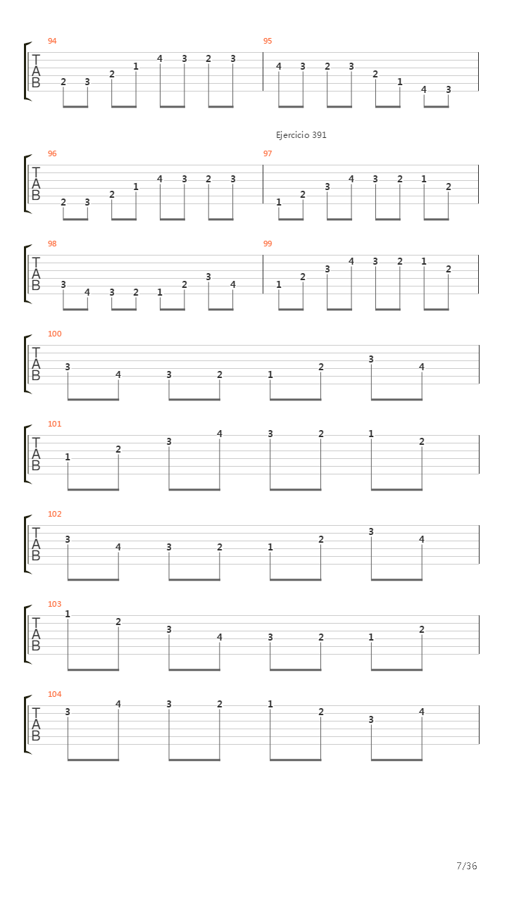 704 exercises for guitar, 1-96 - Exercises 383-416吉他谱