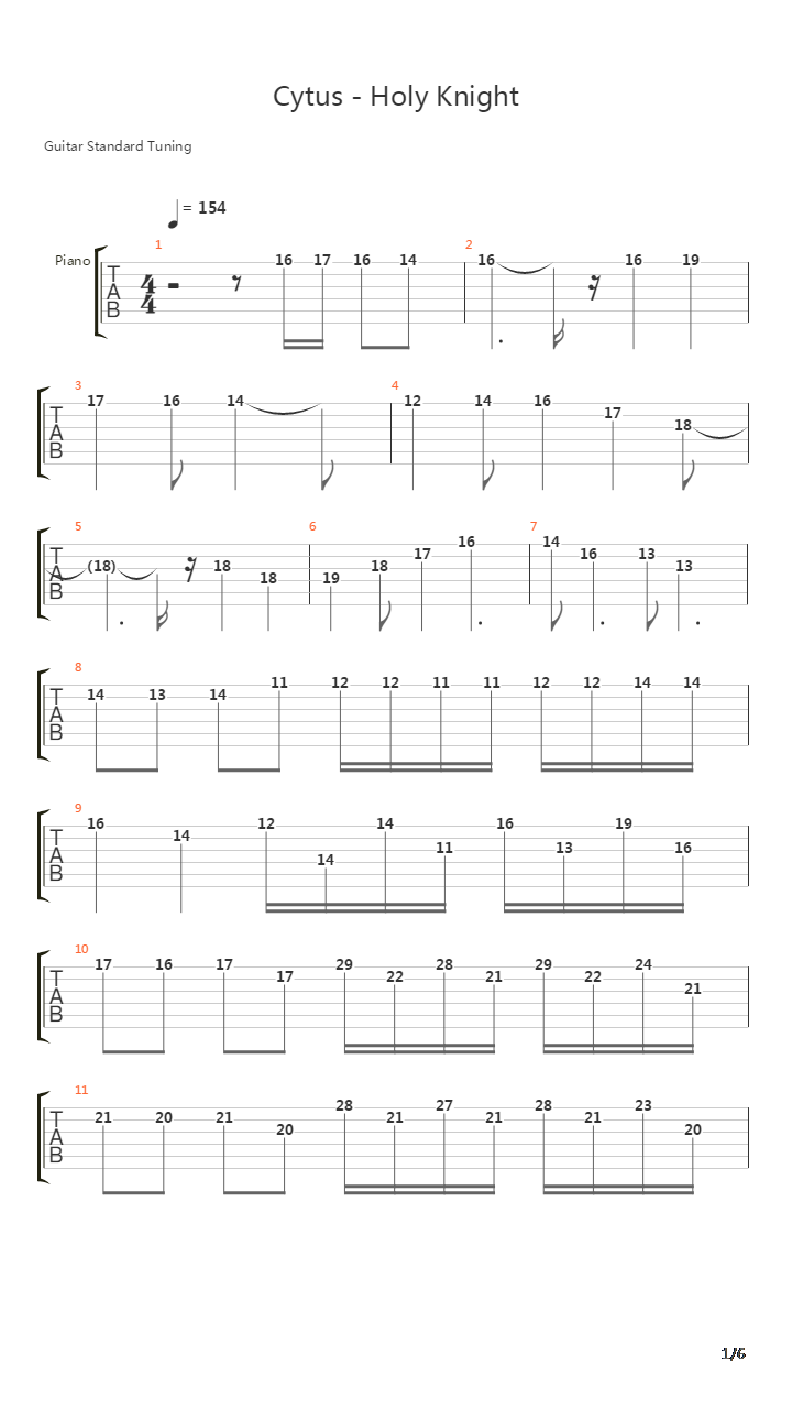 Cytus - Holy Knight(圣骑士)吉他谱