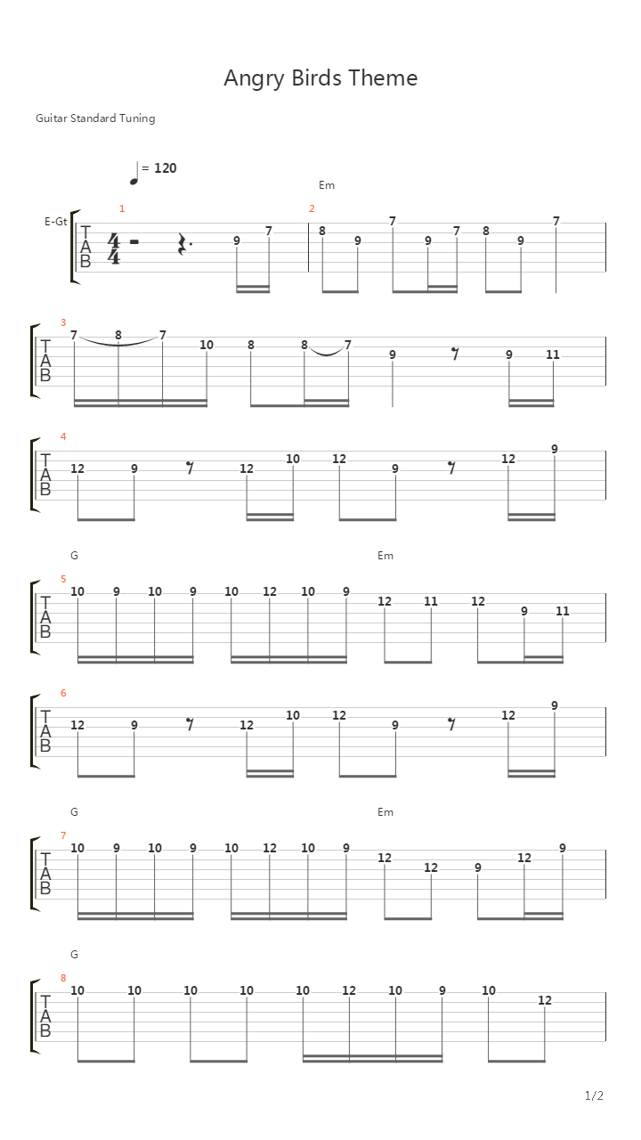 愤怒的小鸟(Angry Birds)吉他谱