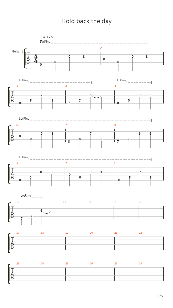 Hold Back The Day吉他谱