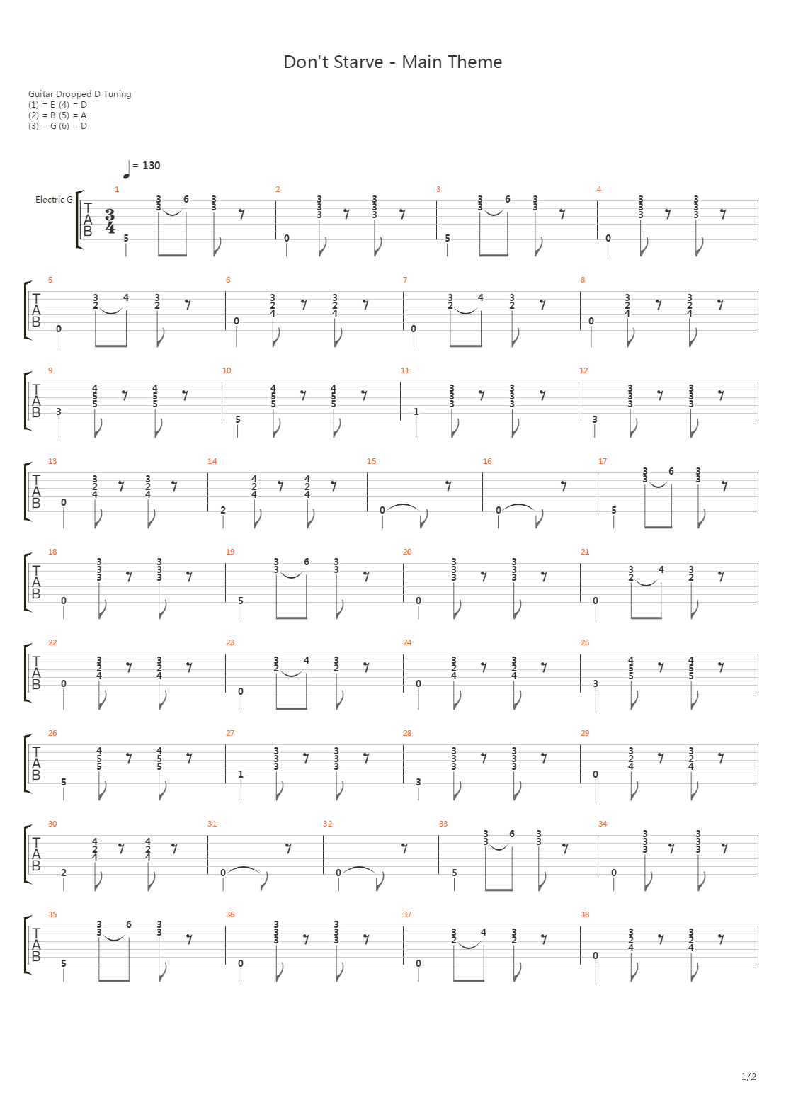 Don't Starve(饥荒) - Main Theme吉他谱