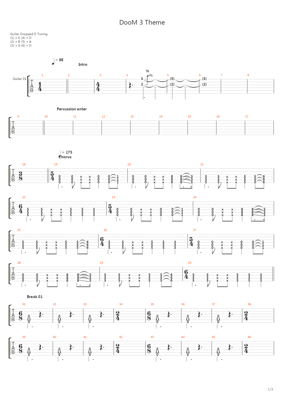 Doom 3(毁灭战士3) -  Theme吉他谱