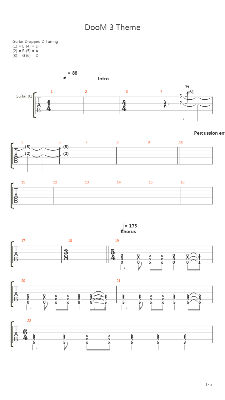 Doom 3(毁灭战士3) -  Theme吉他谱