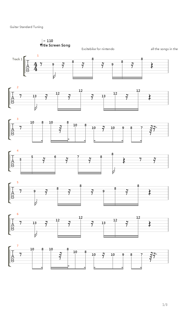 Excitebike(越野机车) - Theme吉他谱