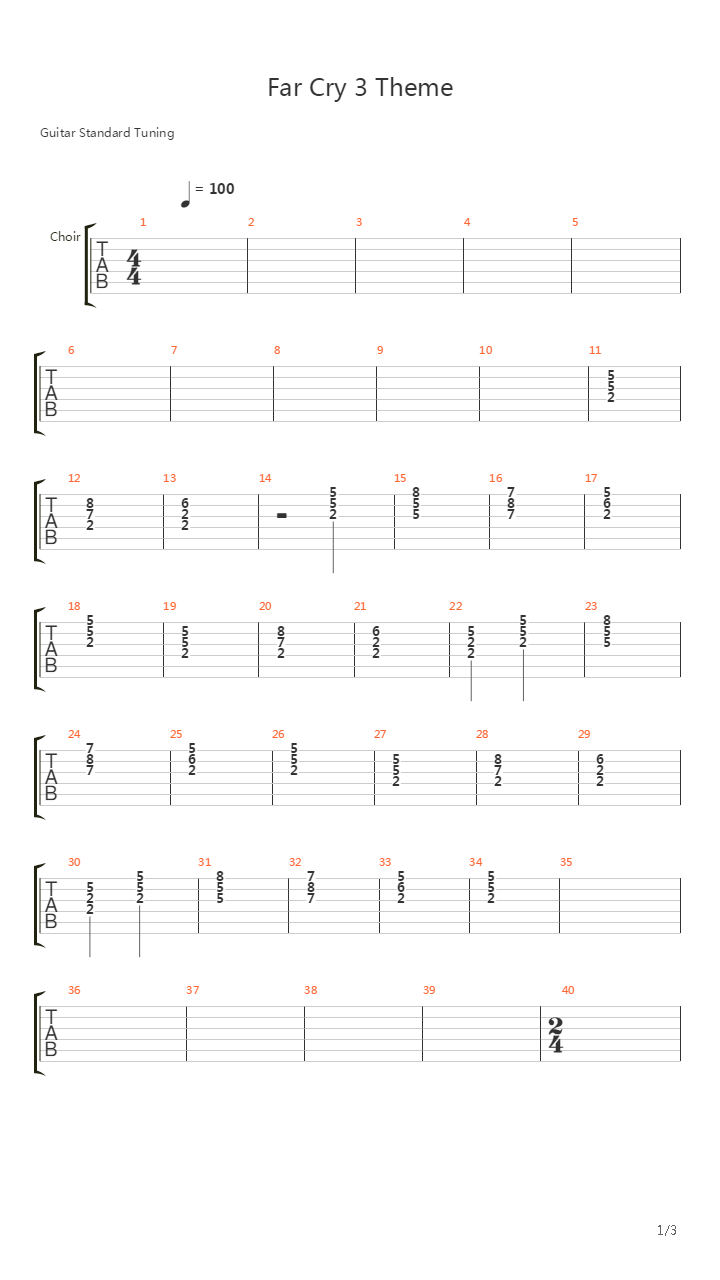 Far Cry 3(孤岛惊魂3) - Theme吉他谱