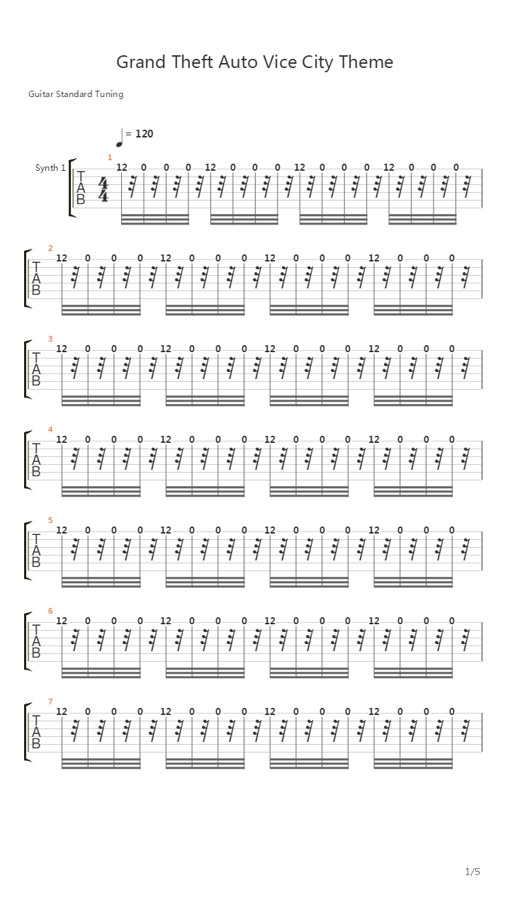 GTA(侠盗猎车手：罪恶都市) - Theme吉他谱