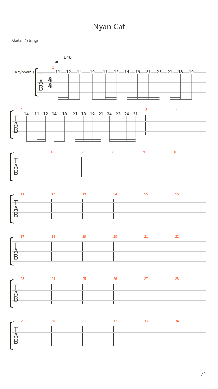 Nyan Cat(彩虹猫)吉他谱