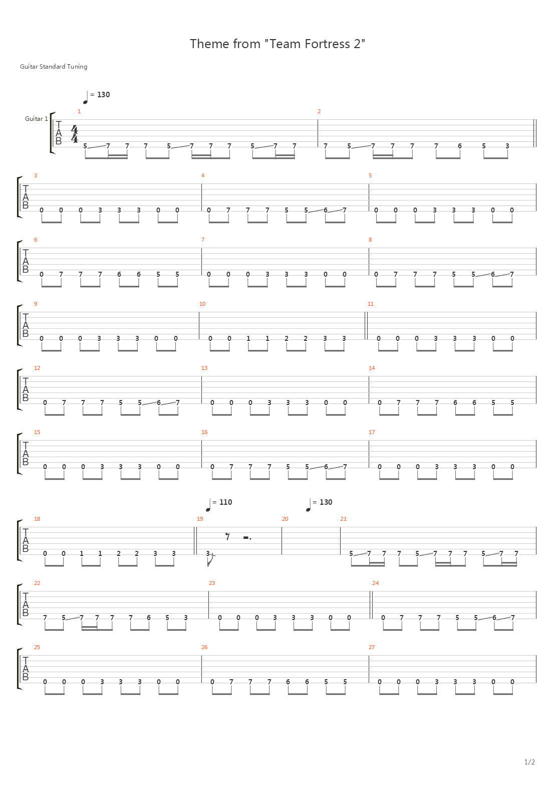Team Fortress 2(军团要塞2) - Theme吉他谱