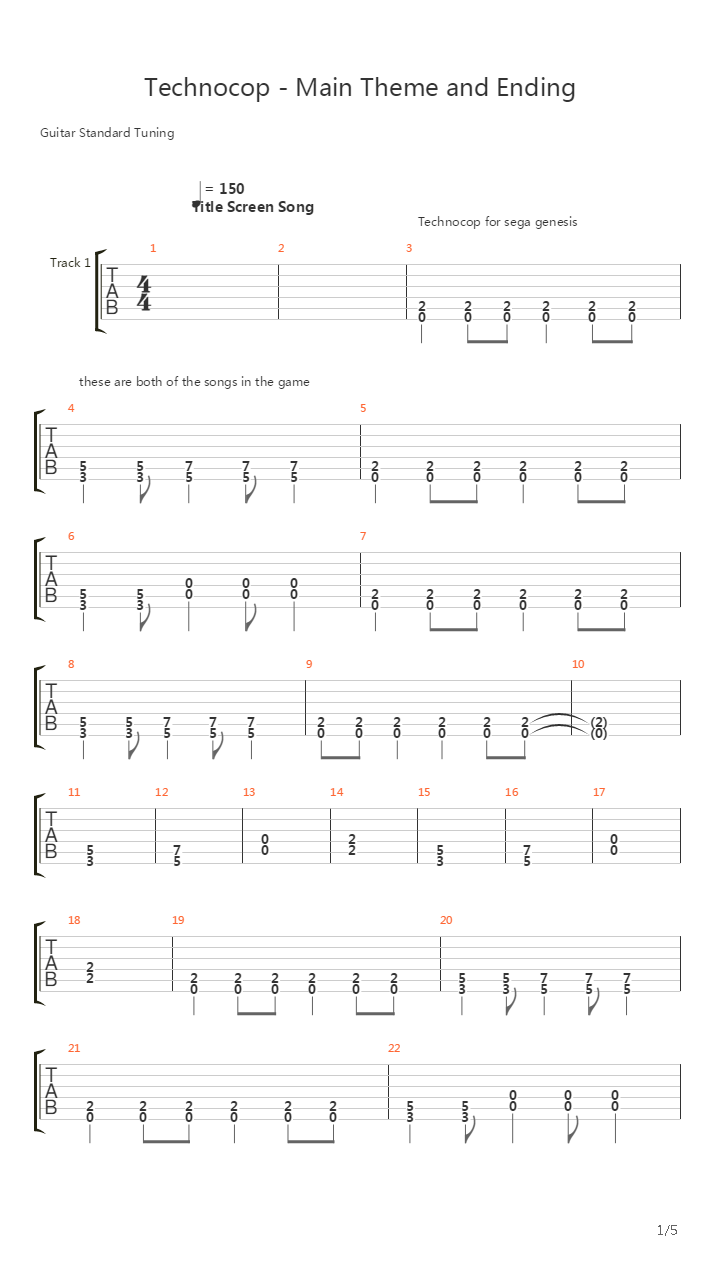 Technocop(追击暴走族) - Theme吉他谱