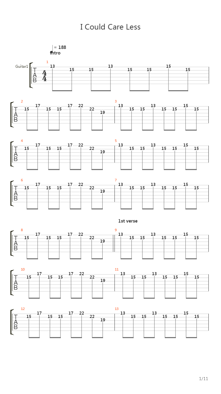 I Could Care Less吉他谱