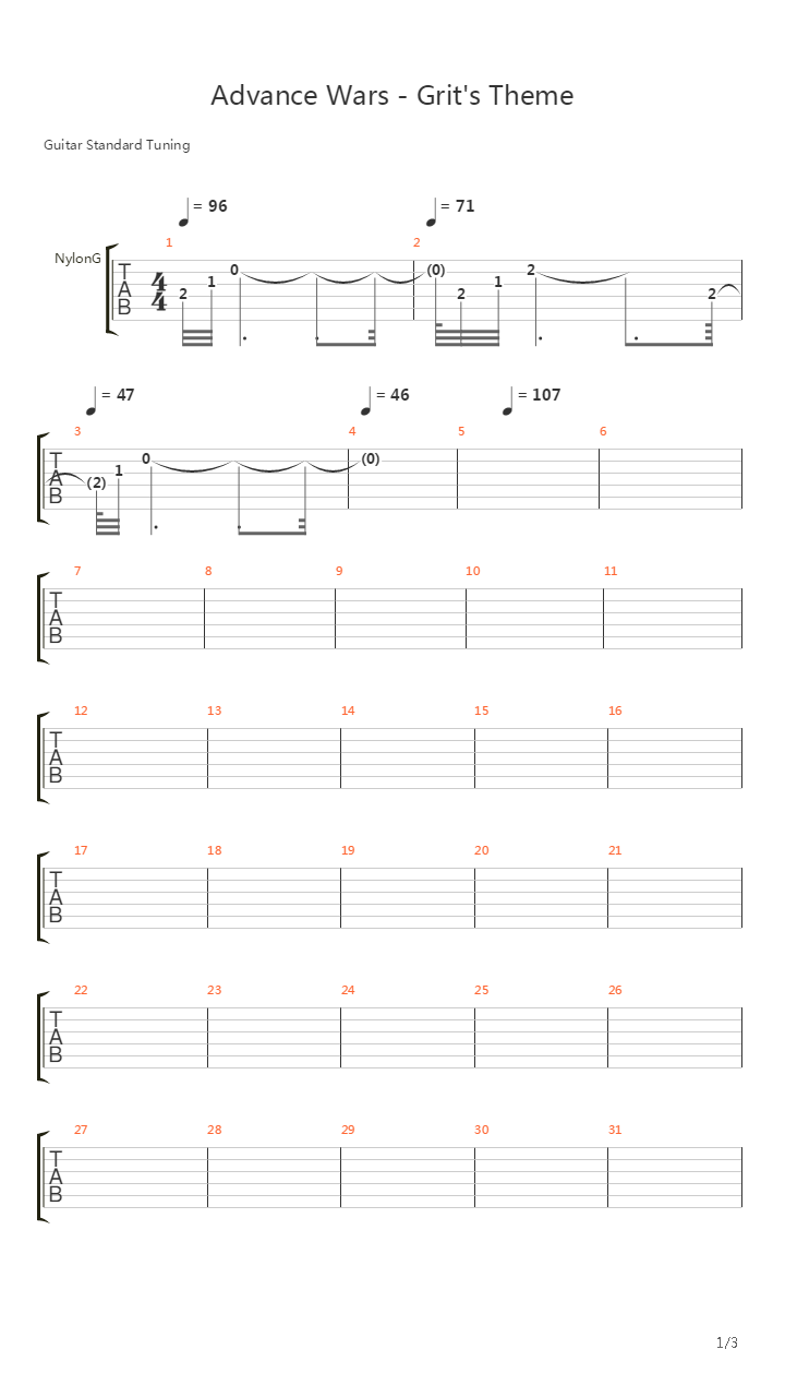 Advance Wars(高级战争) - Grits Theme吉他谱