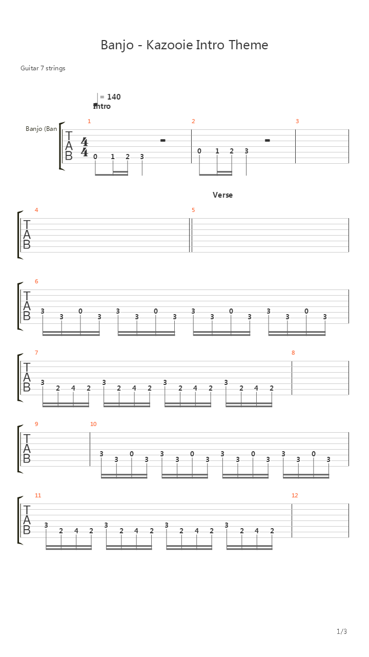 Banjo Kazooie(班滋熊) - Intro Theme吉他谱