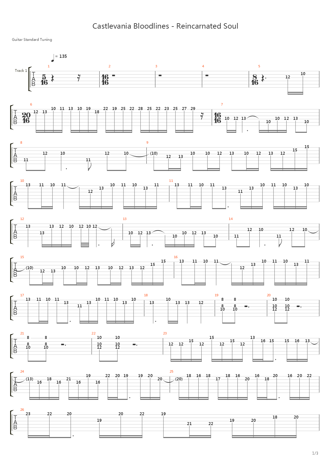 Castlevania Bloodlines(恶魔城：血继界限) - Reincarnated Soul吉他谱