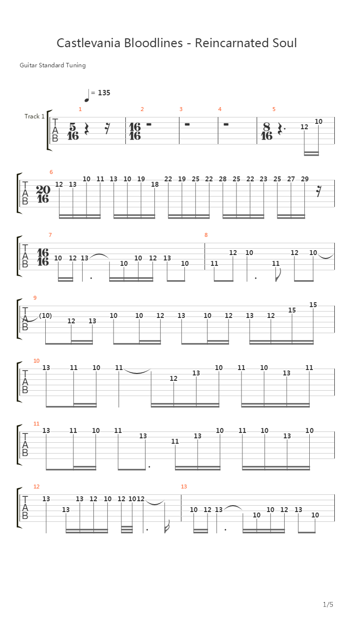Castlevania Bloodlines(恶魔城：血继界限) - Reincarnated Soul吉他谱