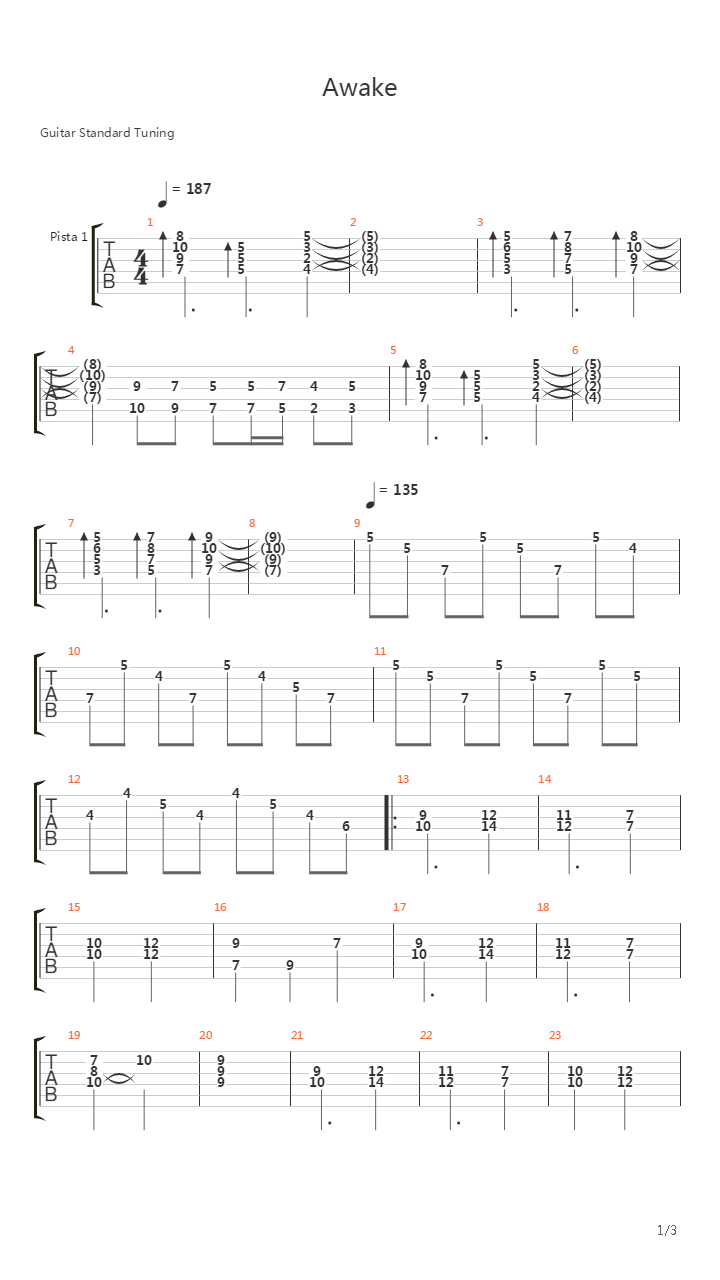 awake吉他谱图片