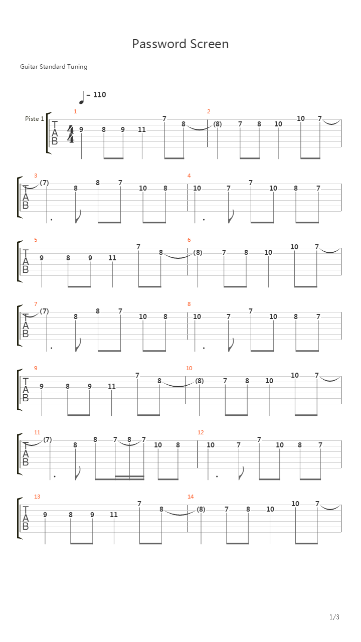 Faxanadu(沙那多) - Password Screen吉他谱