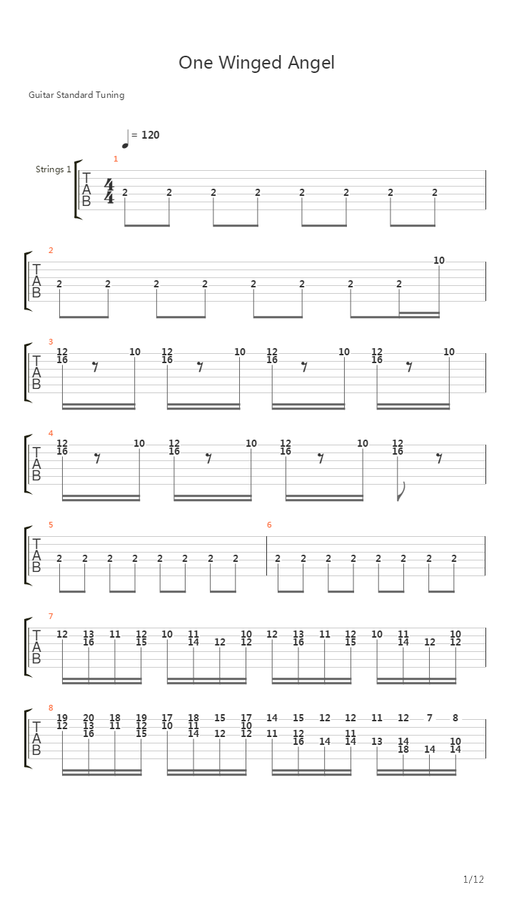 最终幻想 - One Winged Angel吉他谱