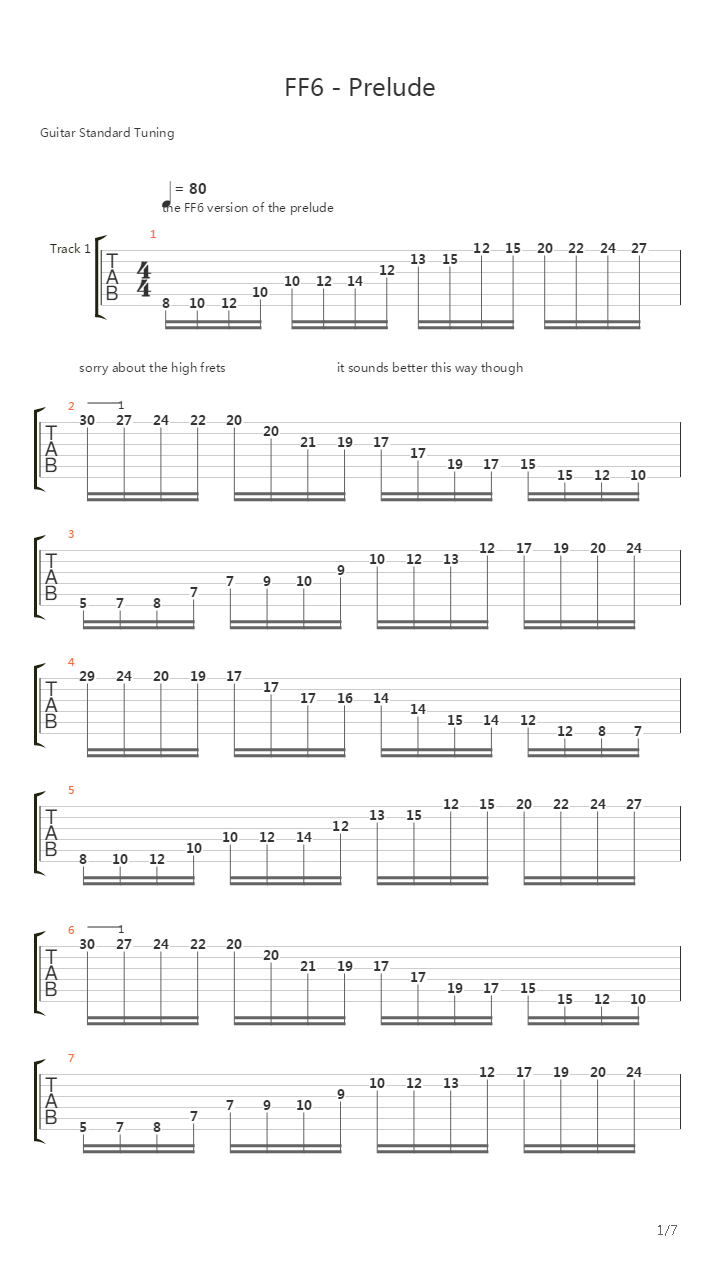 最终幻想6 - Prelude吉他谱