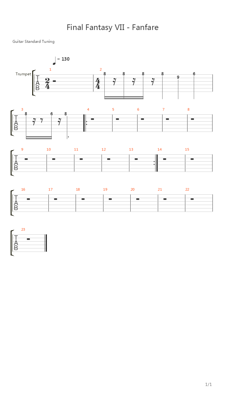 最终幻想7 - Fanfare吉他谱
