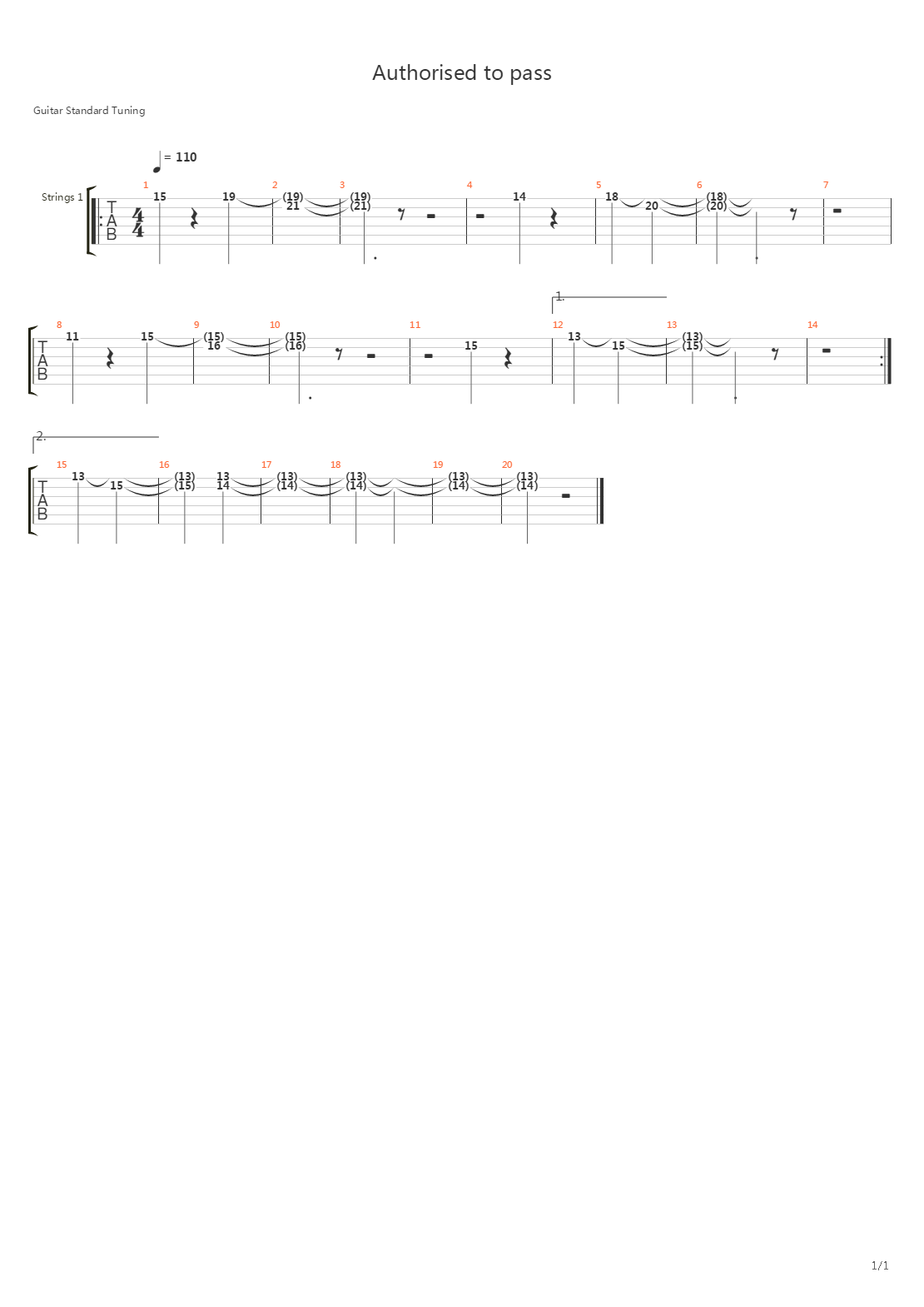 最终幻想10 - Authorised To Pass吉他谱