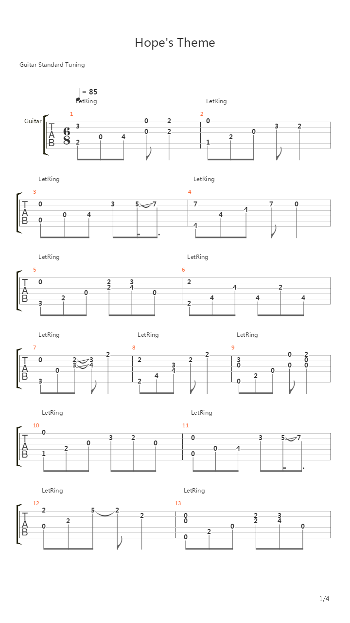 最终幻想13 - Hopes Theme吉他谱