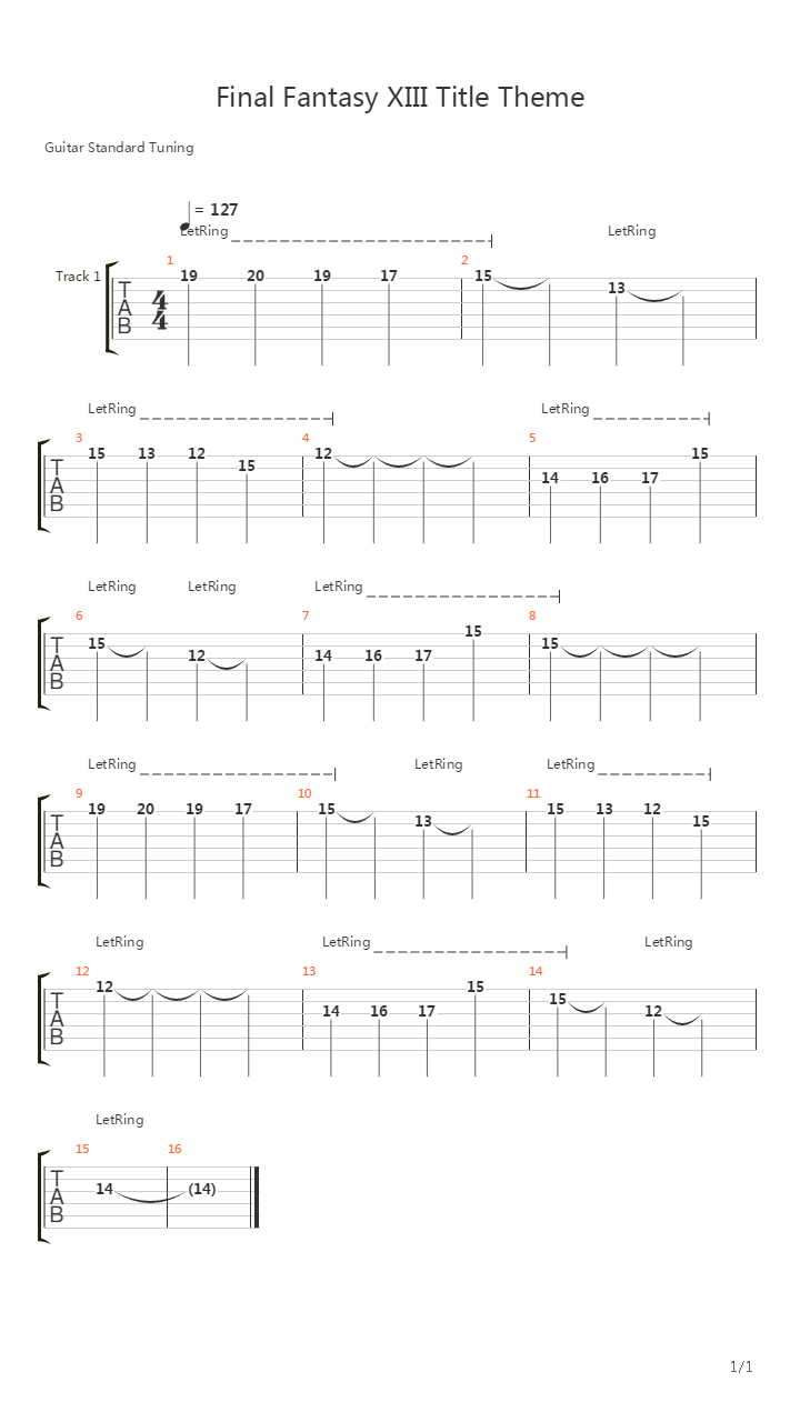 最终幻想13 - Title Screen Theme吉他谱