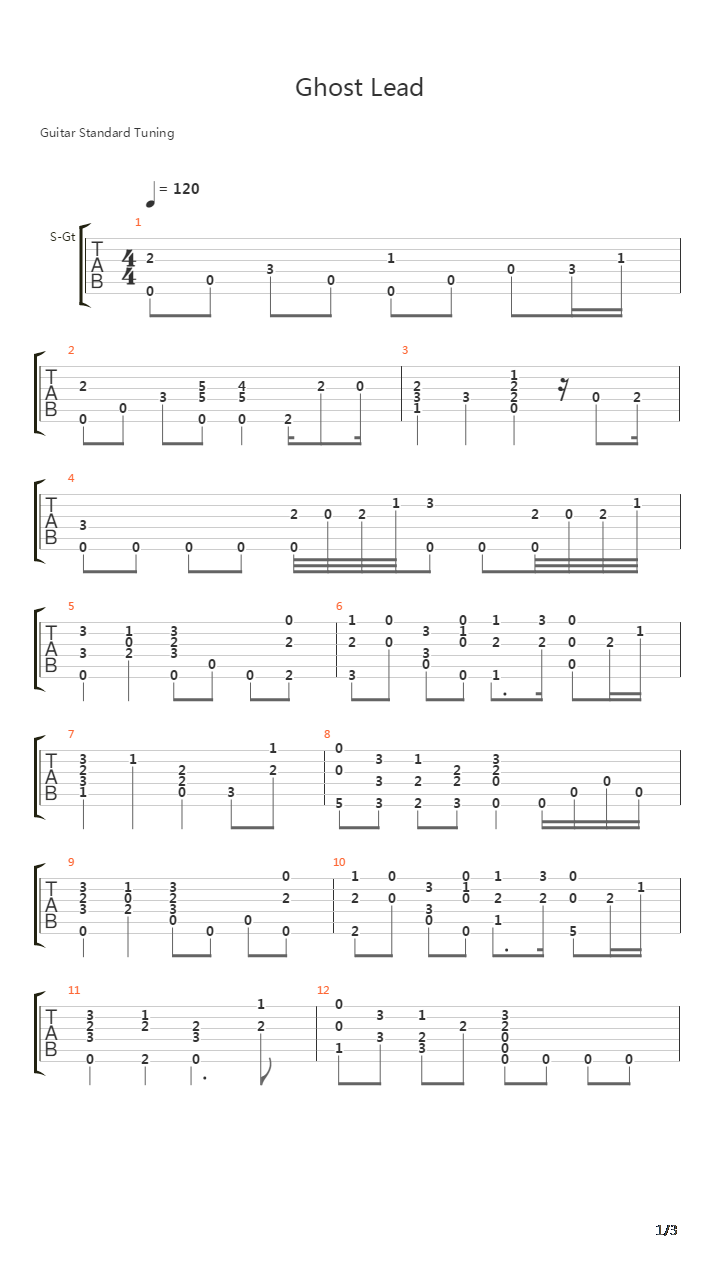 【东方神灵庙】Ghost Lead吉他谱