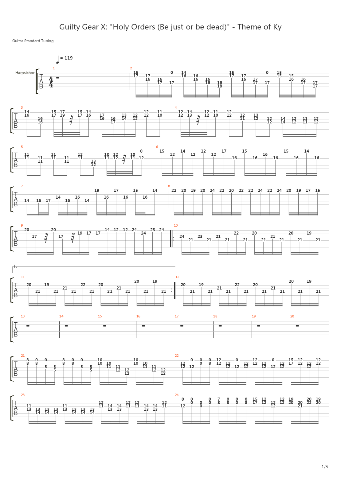 罪恶装备X(Guilty Gear X) - Holy Orders Be Just Or Be Dead吉他谱