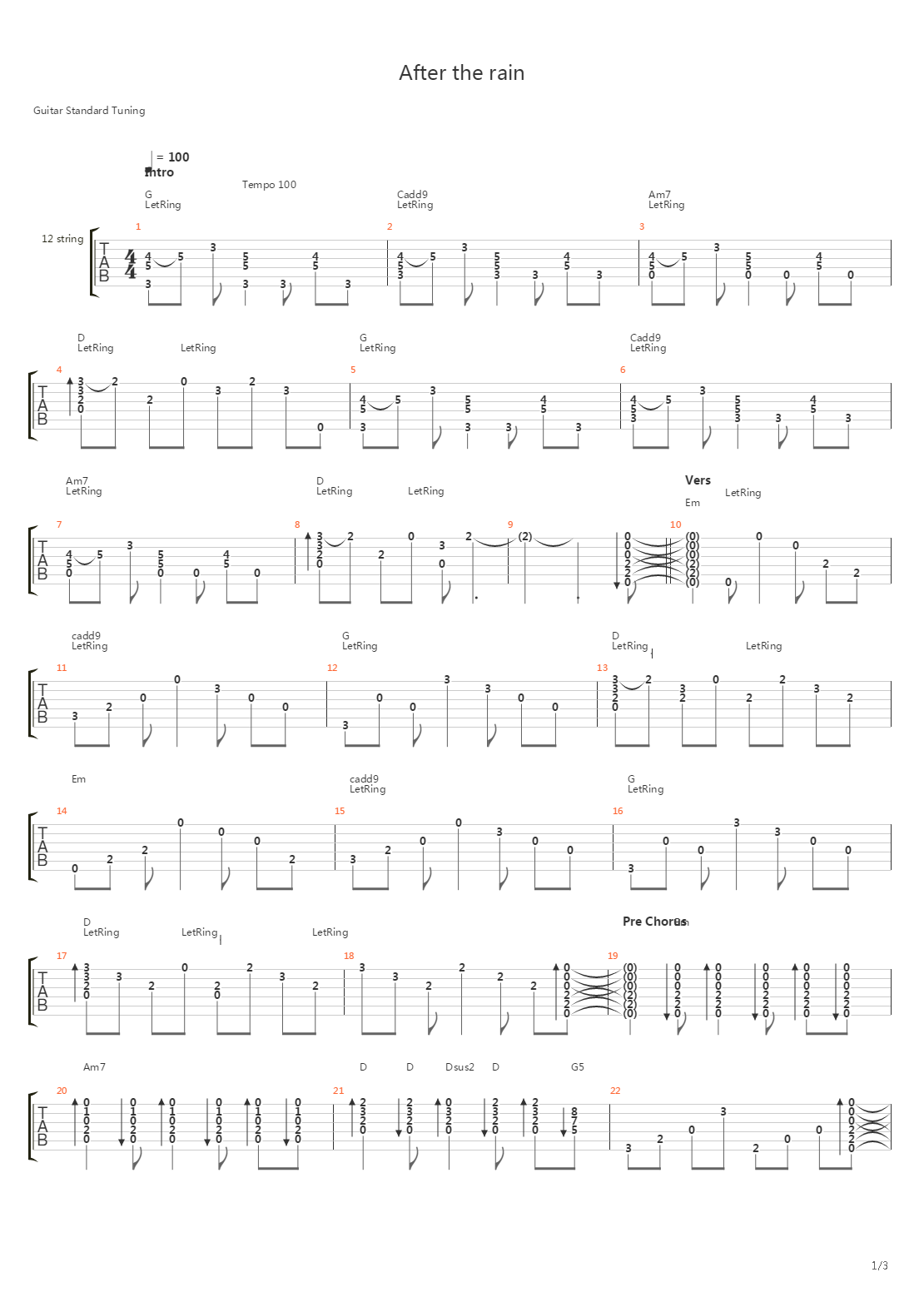 After The Rain吉他谱