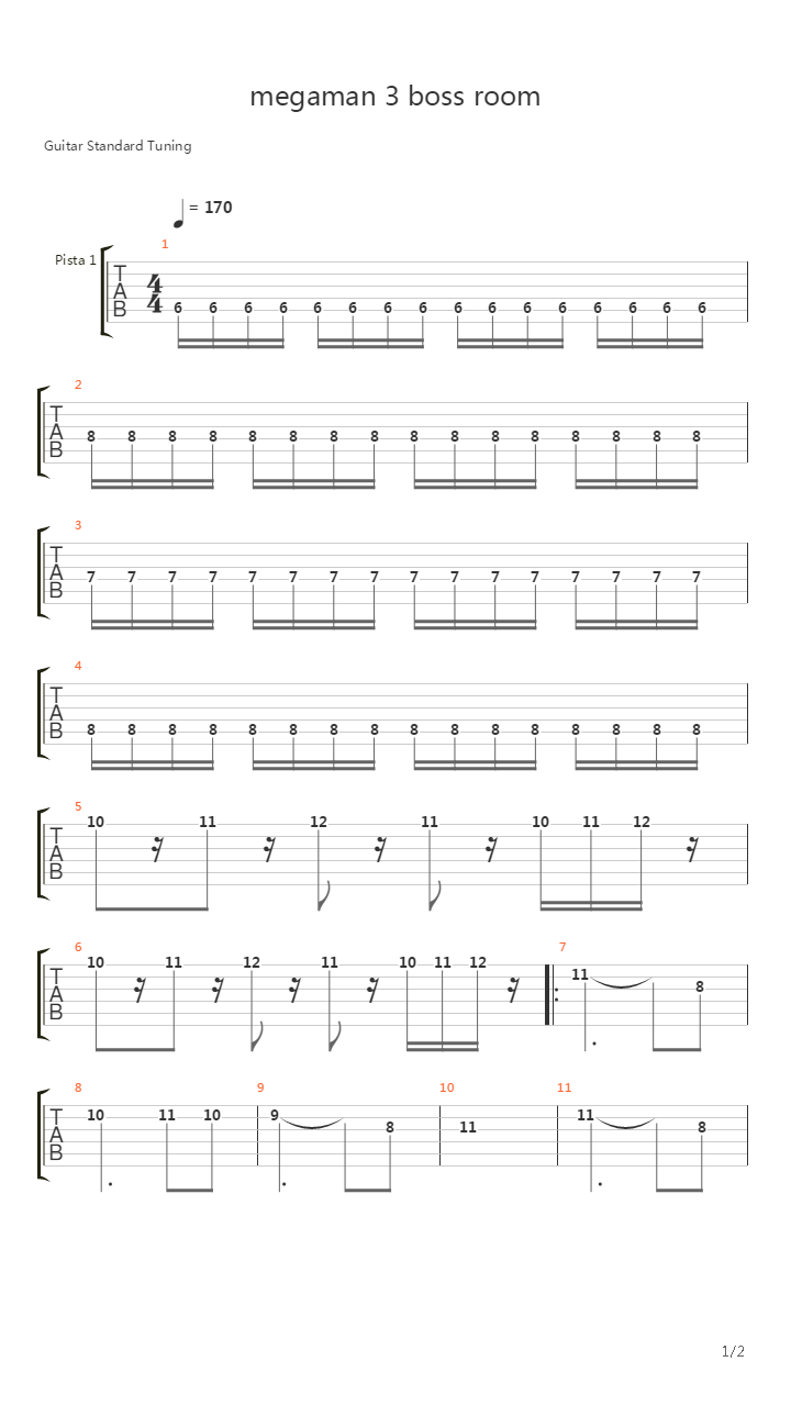Mega Man 3(洛克人3) - Boss Room吉他谱