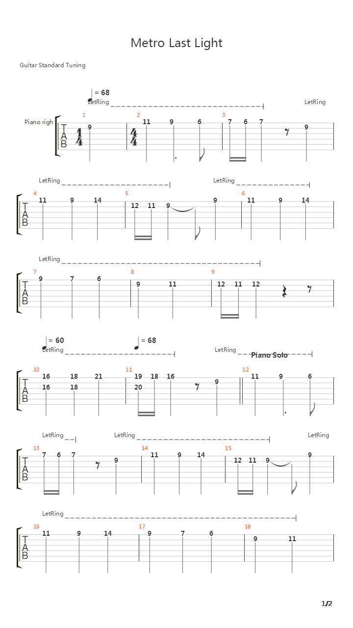 Metro：Last Light(地铁：最后的曙光) - Sad Ending吉他谱
