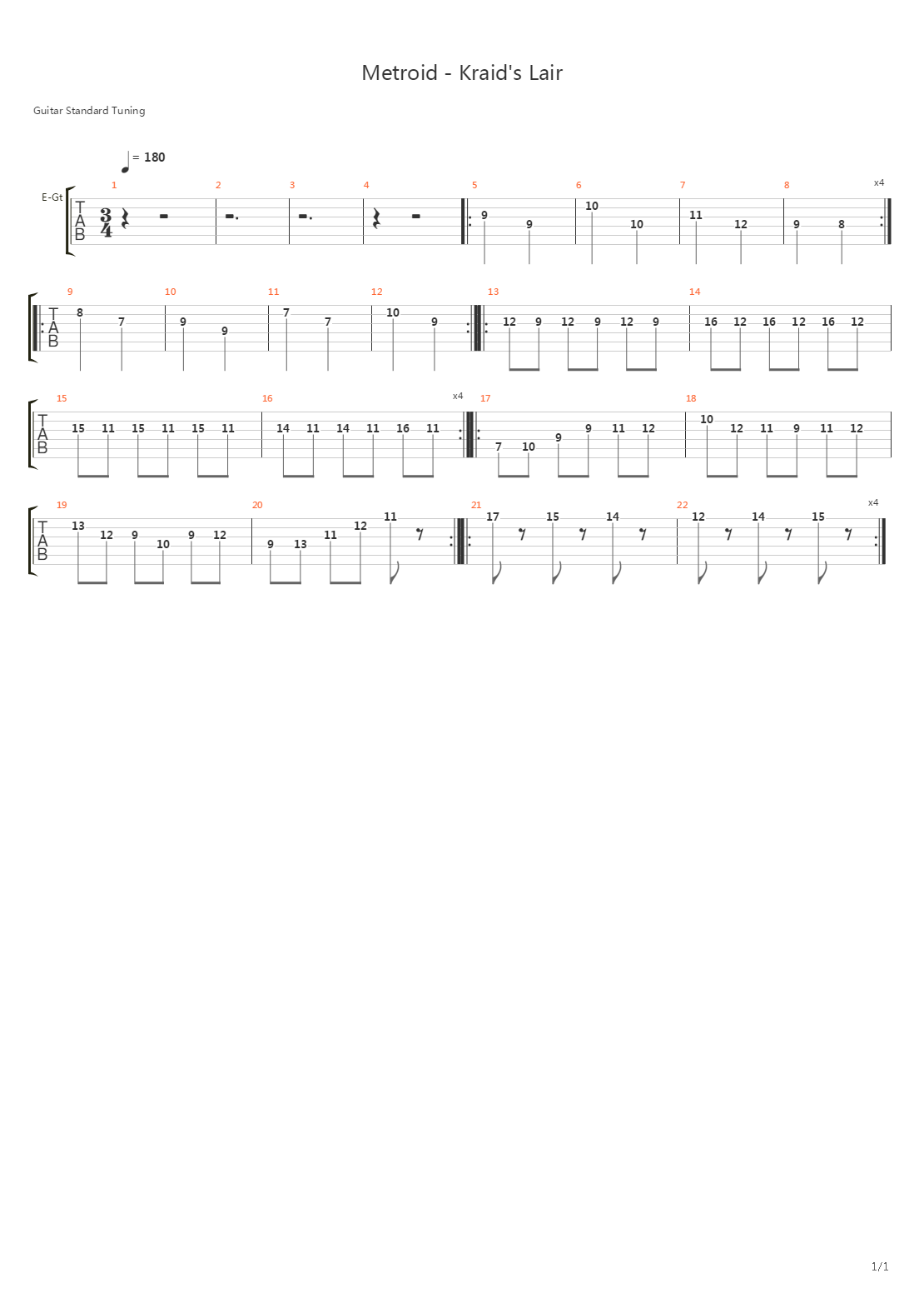 Metroid(银河战士) - Kraids Lair吉他谱