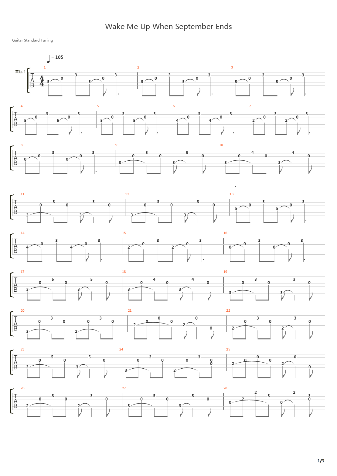 Wake Me Up When September Ends吉他谱