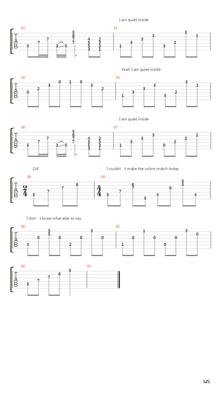 Quiet Inside吉他谱