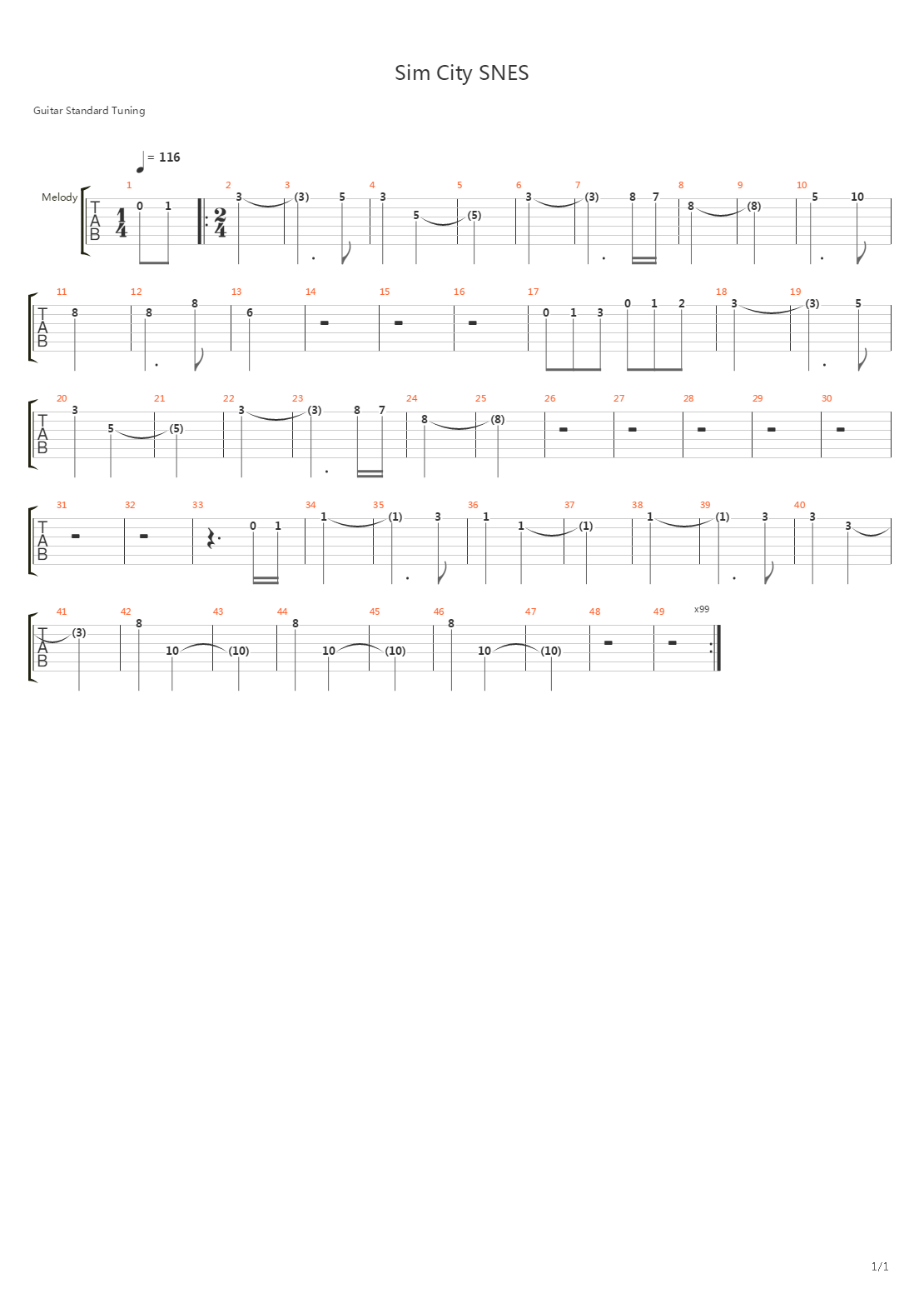 Sim City(模拟城市) - Snes Town Theme吉他谱