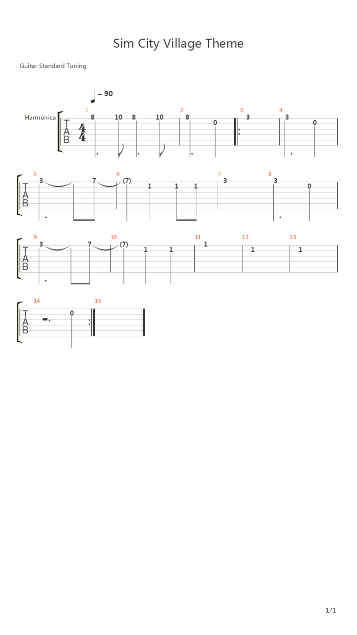 Sim City(模拟城市) - Snes Village Theme吉他谱