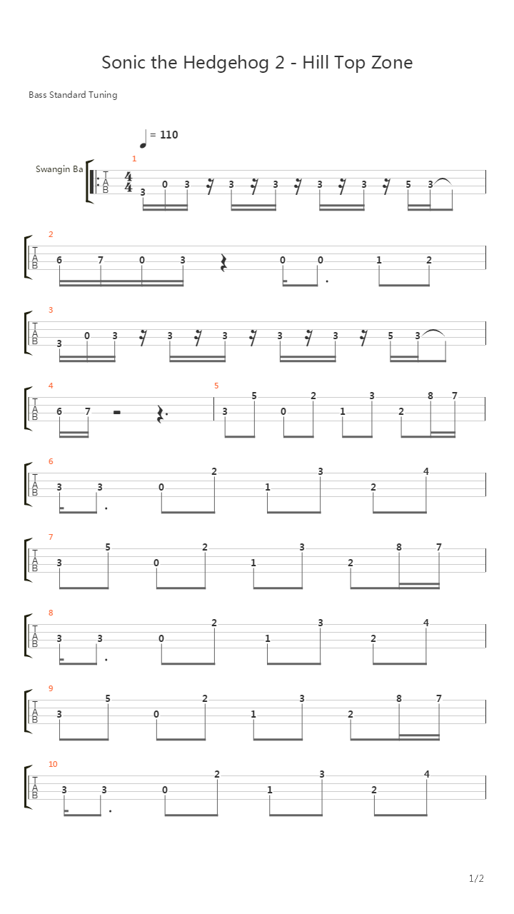 Sonic the Hedgehog 2(刺猬索尼克2) -  Hill Top Zone吉他谱