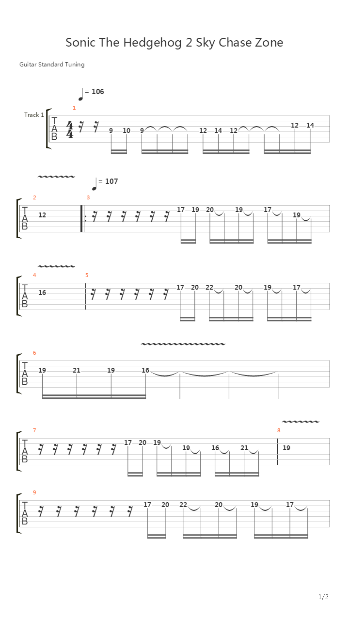 Sonic the Hedgehog 2(刺猬索尼克2) -  Sky Chase Zone吉他谱
