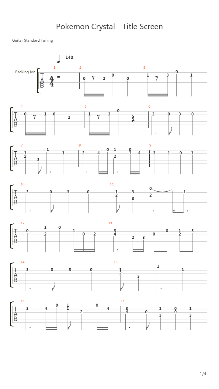 口袋妖怪 - Crystal Main Menu Theme吉他谱
