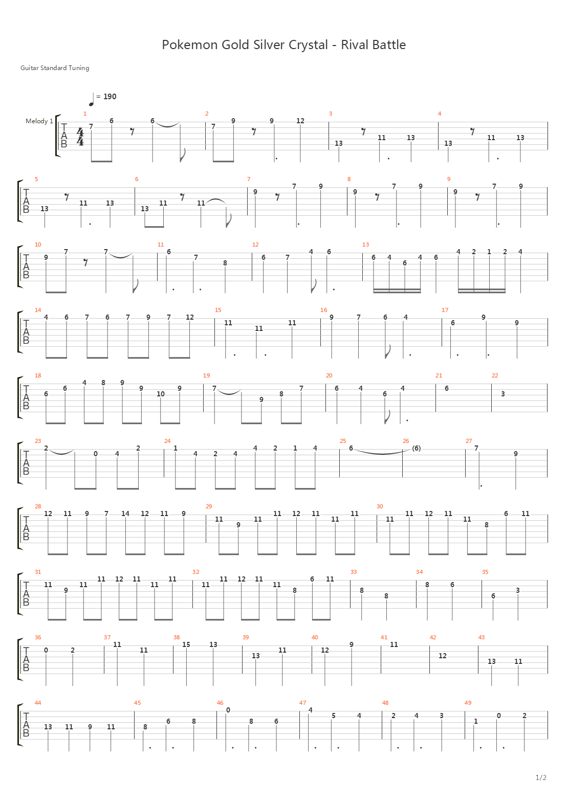 口袋妖怪 - Rival Theme Gold Silver Crystal吉他谱