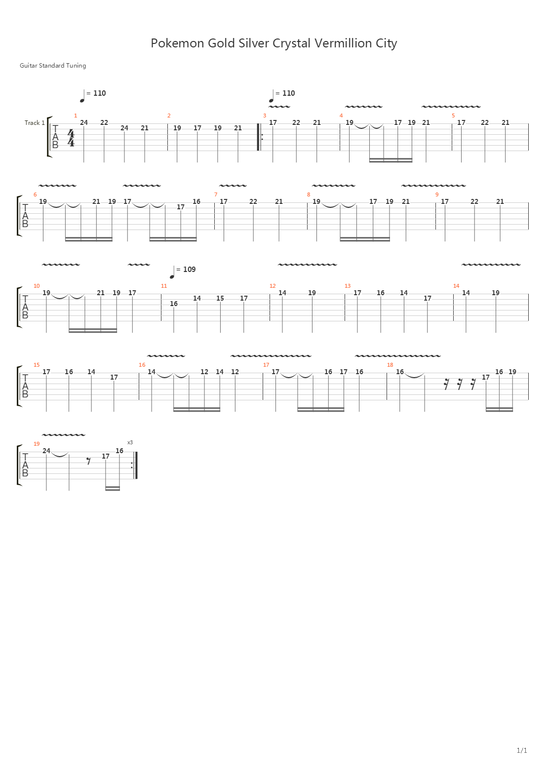 口袋妖怪 - Vermillion City(枯叶市)吉他谱