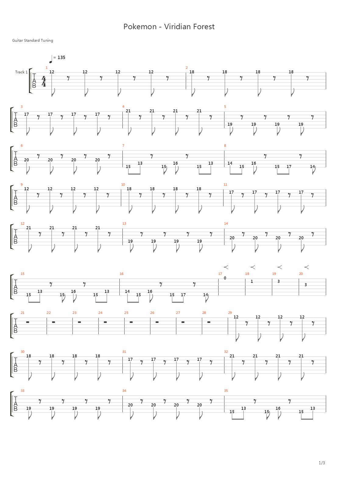口袋妖怪 - Viridian Forest(常磐森林)吉他谱