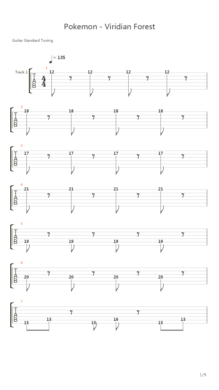 口袋妖怪 - Viridian Forest(常磐森林)吉他谱